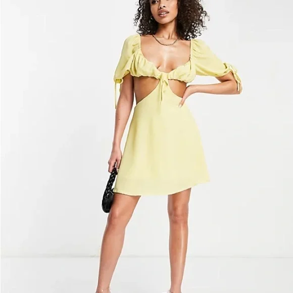 Missguided | Dresses | Dubby Mesh Cut Oui Milkmaid Dress Lemon | Poshmark
